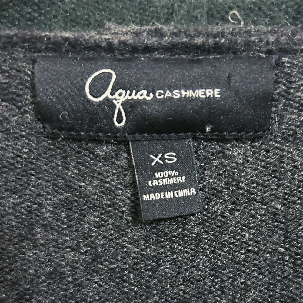 AQUA Cashmere Cardigan Sweater Hoodie XS Green Gray Stripes Open Front Luxury‎